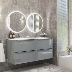 Bathroom Vanity Unit Floating Storage Basin Gloss Grey 4-Drawer 120cm With Chrome Handle - Furneo