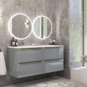 Bathroom Vanity Unit Floating Storage Basin Gloss Grey 4-Drawer 120cm With Gold Handle - Furneo