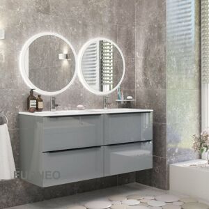 Bathroom Vanity Unit Floating Storage Basin Gloss Grey 4-Drawer 120cm With Matt Black Handle - Furneo