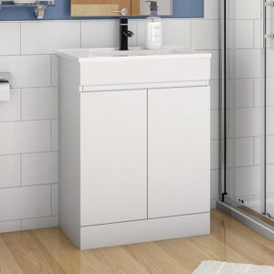 ACEZANBLE Gloss White Vanity Unit with Basin Sink Bathroom Furniture 600mm Freestanding