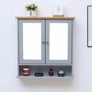 Furniture Hmd - Bathroom Cabinet Wall Mounted Mirror Storage Cabinet with Shelf,56x13x58.5cm - Grey