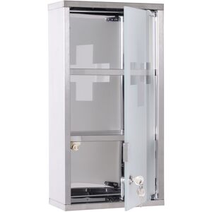 Wall Mounted Medicine Cabinet First Aid Box Glass Door Lockable 3 Shelves - Silver - Homcom