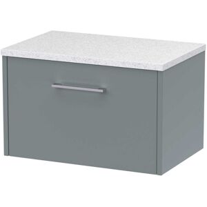 Juno Wall Hung 1-Drawer Vanity Unit with Sparkling White Worktop 600mm Wide - Coastal Grey - Hudson Reed