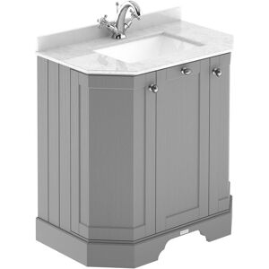 Storm Grey 750mm Angled 3 Door Vanity Unit with White Marble Top and Basin with 1 Tap Hole - LOF217 - Storm Grey - Old London