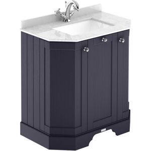 Old London - Twilight Blue 750mm Angled 3 Door Vanity Unit with White Marble Top and Basin with 1 Tap Hole - LOF317 - Twilight Blue