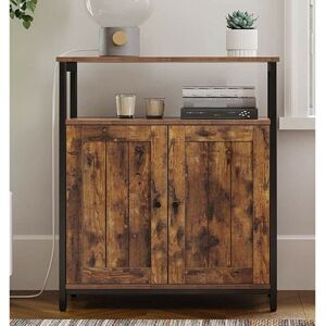 UNIQUEHOMEFURNITURE Industrial Storage Cabinet Vintage Side Door Cupboard Rustic Metal Console Table