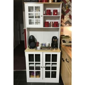 UNIQUEHOMEFURNITURE Kitchen Dresser Cabinet Tall White Pantry Unit Glass Display Storage Cupboard