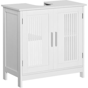 Bathroom Pedestal Under Sink Cabinet with Storage Shelf, 2 Doors White - White - Kleankin