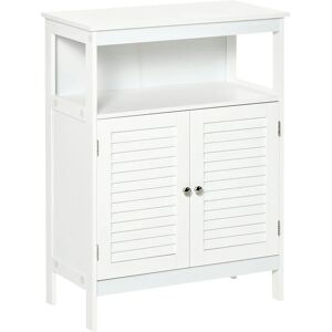 Wooden Bathroom Floor Cabinet with Door Corner Storage Oragnizer White - White - Kleankin