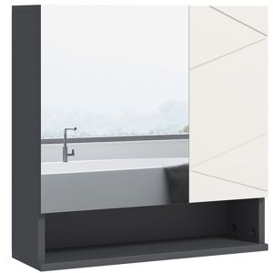 Wall Mounted Bathroom Storage Cupboard w/ Mirror and Shelf, Light Grey - Light Grey - Kleankin