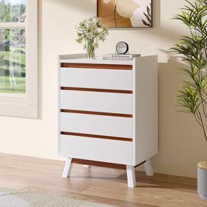 Livingandhome - White 4 Tier Bedroom Chest Storage Cabinet,60cm