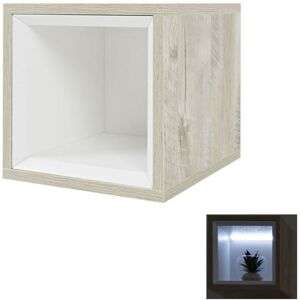 Milano - Bexley - Oak Effect 300mm Wall Hung Bathroom Cube Storage Unit - Light Oak (With led Light)