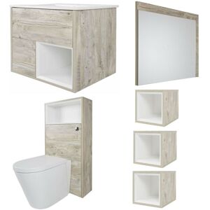 Milano Bexley - Light Oak 810mm Bathroom Furniture Set with Vanity Unit&44 Toilet WC Unit&44 Mirror and Three Cube Storage Units - No LED Lights