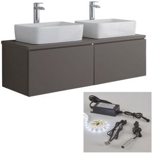 Milano - Oxley - Grey 1200mm Wall Hung Bathroom Vanity Unit with 2 Countertop Basins - Rectangular Basins (With led Light)