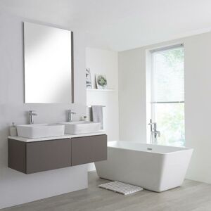 Oxley - Grey and White 1200mm Wall Hung Bathroom Vanity Unit with 2 Countertop Basins - Rectangular Basins (No led Light) - Milano