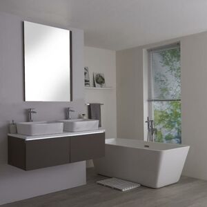 Milano - Oxley - Grey and White 1200mm Wall Hung Bathroom Vanity Unit with 2 Countertop Basins - Rectangular Basins (With led Light)