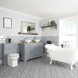 Milano Thornton - Traditional Light Grey Bathroom Suite with Freestanding Double Ended Slipper Bath and Feet&44 1210mm Vanity Unit with Countertop