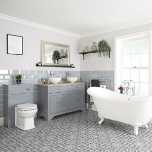 Milano Thornton - Traditional Light Grey Bathroom Suite with Freestanding Double Ended Slipper Bath and Feet&44 1210mm Vanity Unit with Countertop Basin and