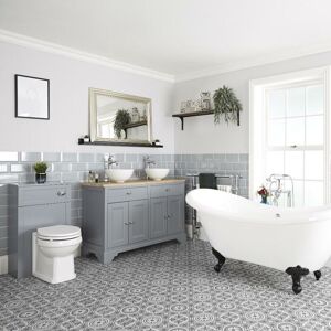 Milano Thornton - Traditional Light Grey Bathroom Suite with Freestanding Double Ended Slipper Bath and Feet&44 1210mm Vanity Unit with Countertop Basin and