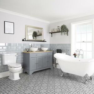 Milano Thornton - Traditional Light Grey Bathroom Suite with Freestanding Double Ended Slipper Bath and Feet&44 1210mm Vanity Unit with Countertop Basins