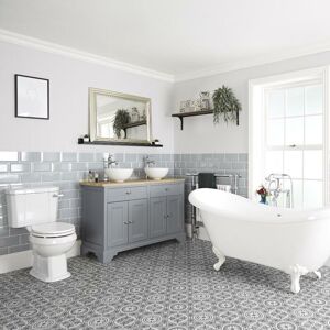 Milano Thornton - Traditional Light Grey Bathroom Suite with Freestanding Double Ended Slipper Bath and Feet&44 1210mm Vanity Unit with Countertop Basins