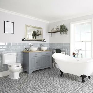 Milano Thornton - Traditional Light Grey Bathroom Suite with Freestanding Double Ended Slipper Bath and Feet&44 1210mm Vanity Unit with Countertop Basins