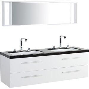 BELIANI Modern Bathroom Vanity Set White Double Sink Mirror Cabinet Malaga - White