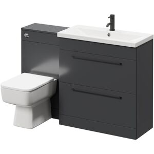 390 Gloss Grey 1300mm Vanity Unit Toilet Suite with 1 Tap Hole Basin and 2 Drawers with Matt Black Handles - Gloss Grey - Napoli