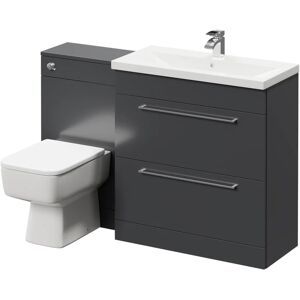 390 Gloss Grey 1300mm Vanity Unit Toilet Suite with 1 Tap Hole Basin and 2 Drawers with Polished Chrome Handles - Gloss Grey - Napoli