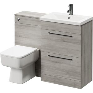 Napoli - 390 Molina Ash 1100mm Vanity Unit Toilet Suite with 1 Tap Hole Basin and 2 Drawers with Gunmetal Grey Handles - Molina Ash