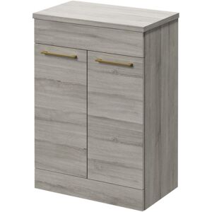 Napoli - 390 Molina Ash 600mm Floor Standing Vanity Unit for Countertop Basins with 2 Doors and Brushed Brass Handles - Molina Ash