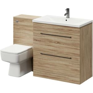 Bordalino Oak 1300mm Vanity Unit Toilet Suite with 1 Tap Hole Basin and 2 Drawers with Gunmetal Grey Handles - Bordalino Oak - Napoli