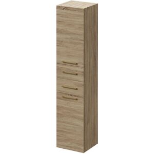 Bordalino Oak 350mm x 1600mm Wall Mounted Tall Storage Unit with 2 Doors 2 Drawers and Brushed Brass Handles - Bordalino Oak - Napoli