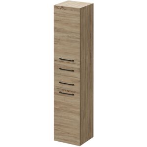 Bordalino Oak 350mm x 1600mm Wall Mounted Tall Storage Unit with 2 Doors 2 Drawers and Gunmetal Grey Handles - Bordalino Oak - Napoli