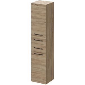 Bordalino Oak 350mm x 1600mm Wall Mounted Tall Storage Unit with 2 Doors 2 Drawers and Matt Black Handles - Bordalino Oak - Napoli