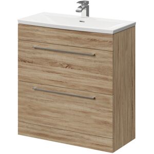 Bordalino Oak 800mm Floor Standing Vanity Unit with 1 Tap Hole Curved Basin and 2 Drawers with Polished Chrome Handles - Bordalino Oak - Napoli