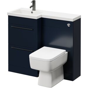 Napoli Combination Deep Blue 1000mm Vanity Unit Toilet Suite with Left Hand L Shaped 1 Tap Hole Basin and 2 Drawers with Gunmetal Grey Handles - Deep