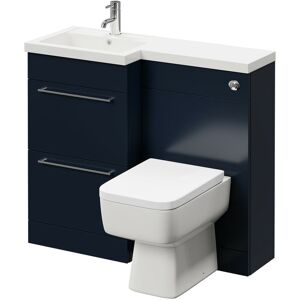 NAPOLI Combination Deep Blue 1000mm Vanity Unit Toilet Suite with Left Hand l Shaped 1 Tap Hole Basin and 2 Drawers with Polished Chrome Handles - Deep Blue