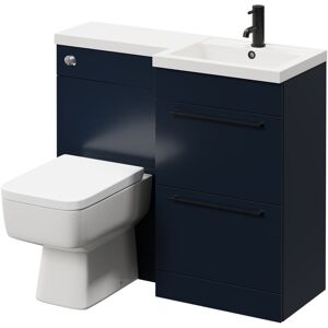 NAPOLI Combination Deep Blue 1000mm Vanity Unit Toilet Suite with Right Hand l Shaped 1 Tap Hole Basin and 2 Drawers with Matt Black Handles - Deep Blue