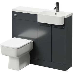 NAPOLI Combination Gloss Grey 1000mm Vanity Unit Toilet Suite with Right Hand Round Semi Recessed 1 Tap Hole Basin and 2 Doors with Gunmetal Grey Handles