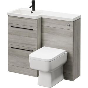 NAPOLI Combination Molina Ash 1000mm Vanity Unit Toilet Suite with Left Hand l Shaped 1 Tap Hole Basin and 2 Drawers with Matt Black Handles - Molina Ash