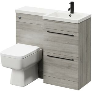 NAPOLI Combination Molina Ash 1000mm Vanity Unit Toilet Suite with Right Hand l Shaped 1 Tap Hole Basin and 2 Drawers with Matt Black Handles - Molina Ash