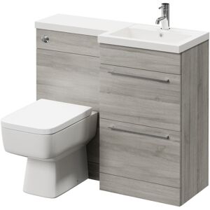 Napoli Combination Molina Ash 1000mm Vanity Unit Toilet Suite with Right Hand L Shaped 1 Tap Hole Basin and 2 Drawers with Polished Chrome Handles