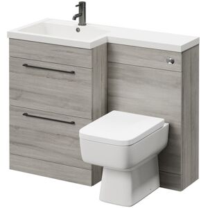 NAPOLI Combination Molina Ash 1100mm Vanity Unit Toilet Suite with Left Hand l Shaped 1 Tap Hole Basin and 2 Drawers with Gunmetal Grey Handles - Molina Ash