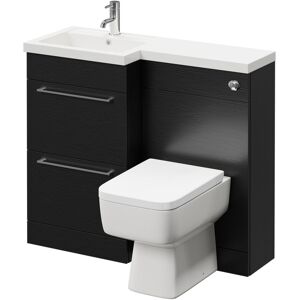 WHOLESALE DOMESTIC Napoli Combination Nero Oak 1000mm Left Hand l Shaped 2 Drawer Vanity Unit Toilet Suite - Nero Oak