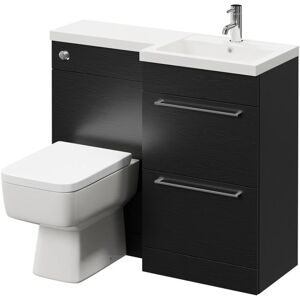 WHOLESALE DOMESTIC Napoli Combination Nero Oak 1000mm Right Hand l Shaped 2 Drawer Vanity Unit Toilet Suite - Nero Oak