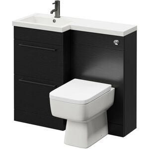 NAPOLI Combination Nero Oak 1000mm Vanity Unit Toilet Suite with Left Hand l Shaped 1 Tap Hole Basin and 2 Drawers with Gunmetal Grey Handles - Nero Oak