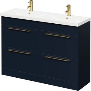 Napoli - Deep Blue 1200mm Floor Standing Vanity Unit with Ceramic Double Basin and 4 Drawers with Brushed Brass Handles - Deep Blue