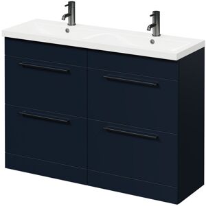 Deep Blue 1200mm Floor Standing Vanity Unit with Ceramic Double Basin and 4 Drawers with Gunmetal Grey Handles - Deep Blue - Napoli