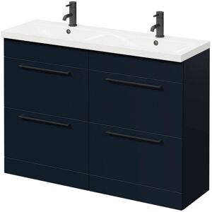 Napoli - Deep Blue 1200mm Floor Standing Vanity Unit with Ceramic Double Basin and 4 Drawers with Matt Black Handles - Deep Blue